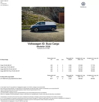 Volkswagen-katalog i Trondheim | Prisliste ID. Buzz Cargo | 2026-01-20T00:00:00.000Z - 2026-06-30T00:00:00.000Z