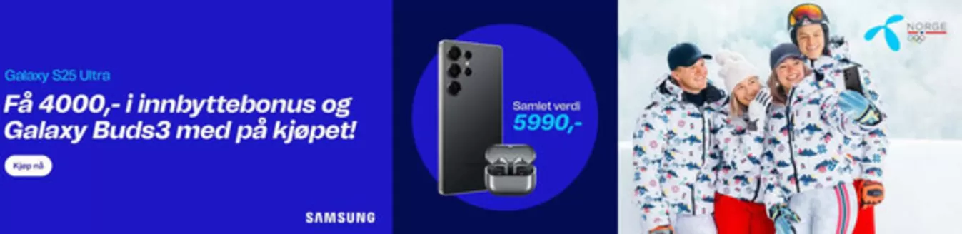 Telenor-katalog i Billingstad | Galaxy S25 Ultra Få 4000,- i innbyttebonus og Galaxy Buds3 med på kjøpet! | 2026-02-04T00:00:00.000Z - 2026-02-15T00:00:00.000Z