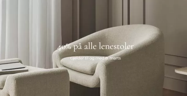 Bolia-katalog i Tønsberg | 40% på alle lenestoler | 2026-03-03T00:00:00.000Z - 2026-03-08T00:00:00.000Z