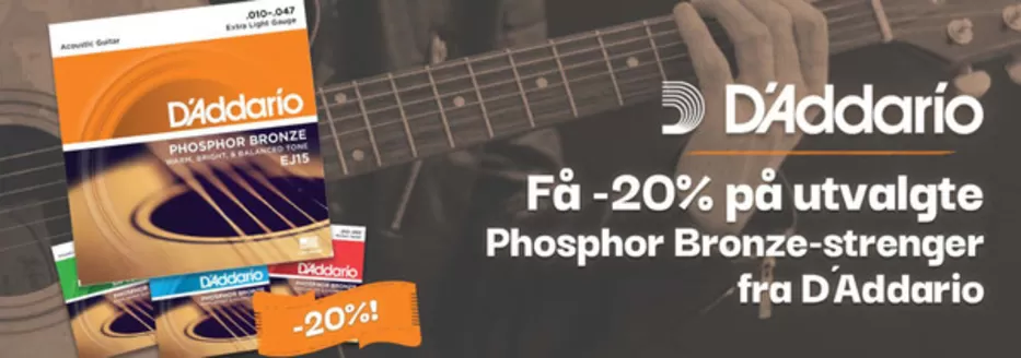 4sound-katalog | Få -20% på utvalgte Phosphor Bronze-strenger fra D'Addario | 2026-03-06T00:00:00.000Z - 2026-03-15T00:00:00.000Z