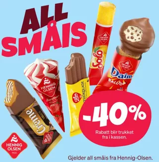 Deli de Luca-katalog i Sande (Vestfold) | -40% Rabatt blir trukket fra i kassen. Gjelder all småis fra Hennig-Olsen. | 2026-03-19T00:00:00.000Z - 2026-03-31T00:00:00.000Z