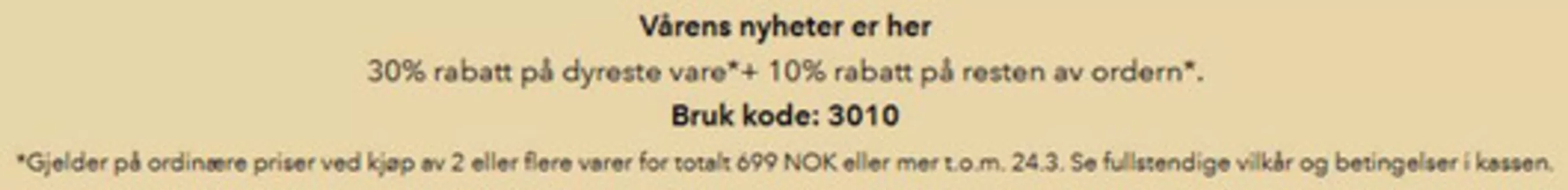 La Redoute-katalog i Stavanger | 30% rabatt på dyreste vare+ 10% rabatt på resten av ordern. Bruk kode: '3010' .Gjelder på ordinære priser ved kjøp av 2 eller flere varer for totalt 699 NOK eller mer | 2026-03-19T00:00:00.000Z - 2026-03-24T00:00:00.000Z