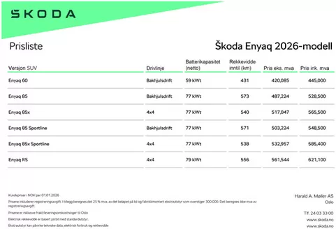 ŠKODA-katalog i Frosta | Enyaq prisliste | 2026-09-28T00:00:00.000Z - 2026-10-12T00:00:00.000Z