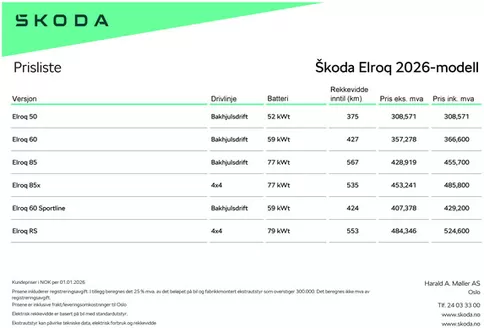 ŠKODA-katalog i Frosta | Elroq prisliste | 2026-09-28T00:00:00.000Z - 2026-10-12T00:00:00.000Z