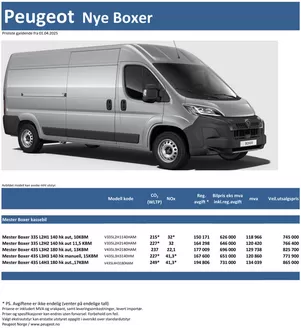 Peugeot-katalog | Last ned prisliste for Peugeot Boxer | 2025-09-04T00:00:00.000Z - 2026-09-04T00:00:00.000Z