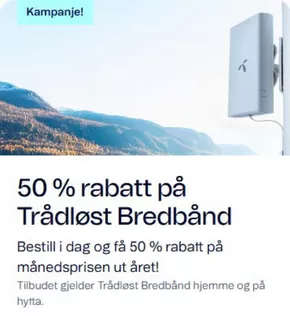 Telenor-katalog i Arendal | 50 % rabatt på Trådløst Bredbånd | 2025-09-19T00:00:00.000Z - 2025-10-03T00:00:00.000Z