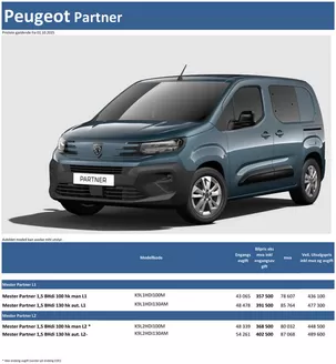 Peugeot-katalog i Mo | Last ned prisliste for Peugeot Partner | 2025-10-02T00:00:00.000Z - 2026-10-02T00:00:00.000Z