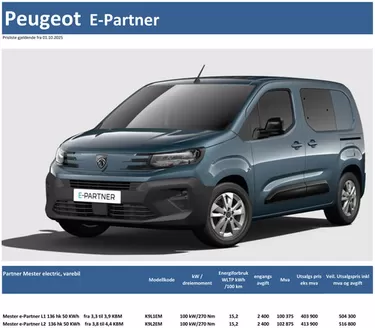 Peugeot-katalog i Ankenes | Last ned prisliste for Peugeot E-Partner | 2025-10-02T00:00:00.000Z - 2026-10-02T00:00:00.000Z