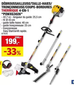 DÉBROUSSAILLEUSE/TAILLE-HAIES/TRONÇONNEUSE/COUPE-BORDURES THERMIQUE 4-EN-1 "POWXG3026"