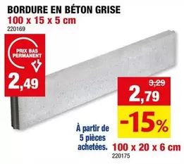 De - BORDURE EN BÉTON GRISE 100 x 15 x 5 cm