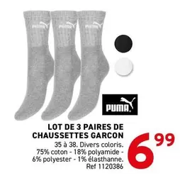 Puma - LOT DE 3 PAIRES DE CHAUSSETTES GARCON