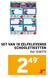 Stitch - SET VAN 18 ZELFKLEVENDE SCHOOLETIKETTEN