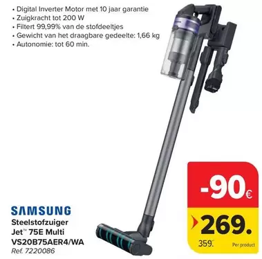 De - Steelstofzuiger Jet 75E Multi VS20B75AER4/WA