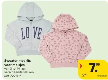 Sweater met rits voor meisjes
