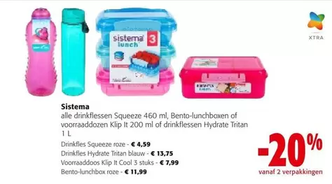 Cool - drinkflessen Squeeze 460 ml, Bento-lunchboxen of voorraaddozen Klip it 200 ml of drinkflessen Hydrate Tritan 1 L