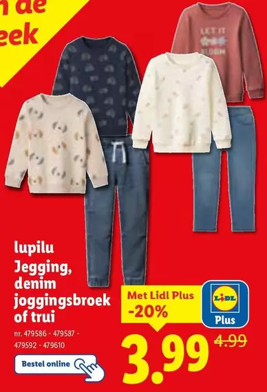Jegging, denim joggingsbroek of trui