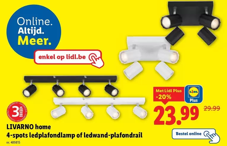 4-spots ledplafondlamp of ledwand-plafondrail