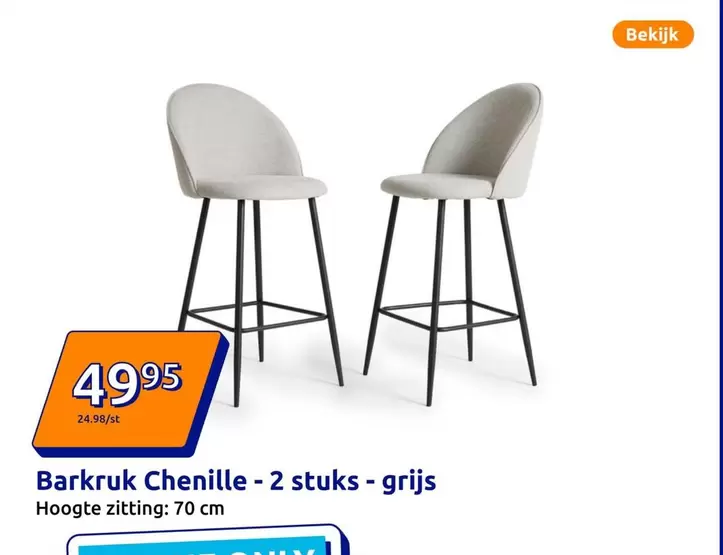 Barkruk Chenille - 2 stuks - grijs