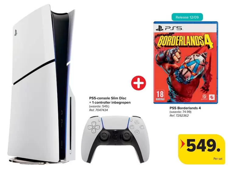 PS5 console Slim Disc + 1 controller inbegrepen + PS5 Borderlands 4