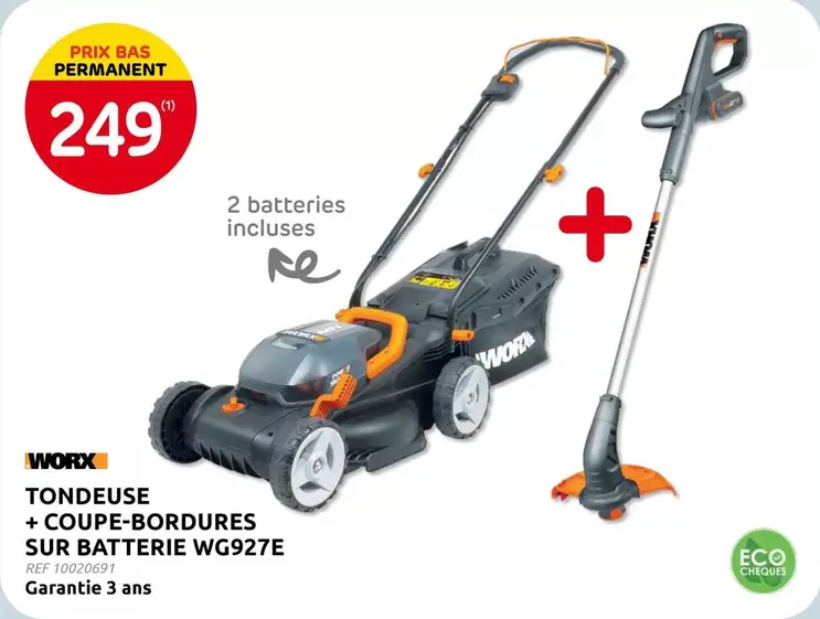 TONDEUSE + COUPE-BORDURES SUR BATTERIE WG927E