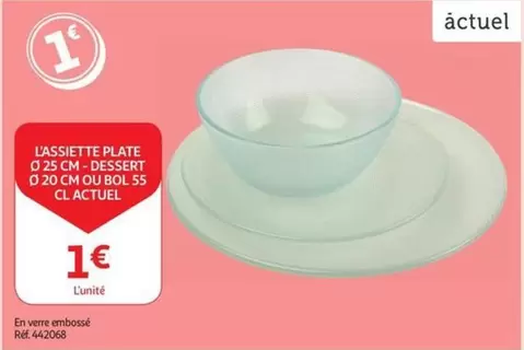 L'ASSIETTE PLATE 0 25 CM-DESSERT 0 20 CM OU BOL 55 CL ACTUEL