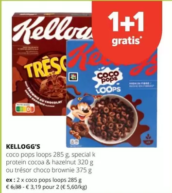 Pops - coco pops loops, special k protein cocoa & hazelnut, trésor choco brownie