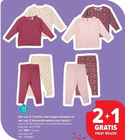 Set van 2 T-shirts met lange mouwen of set van 2 kousenbroeken voor baby's