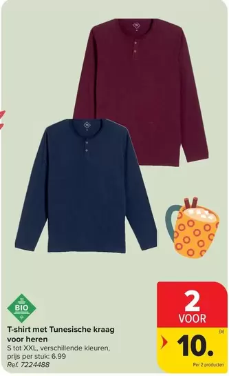 T-shirt met Tunesische kraag voor heren