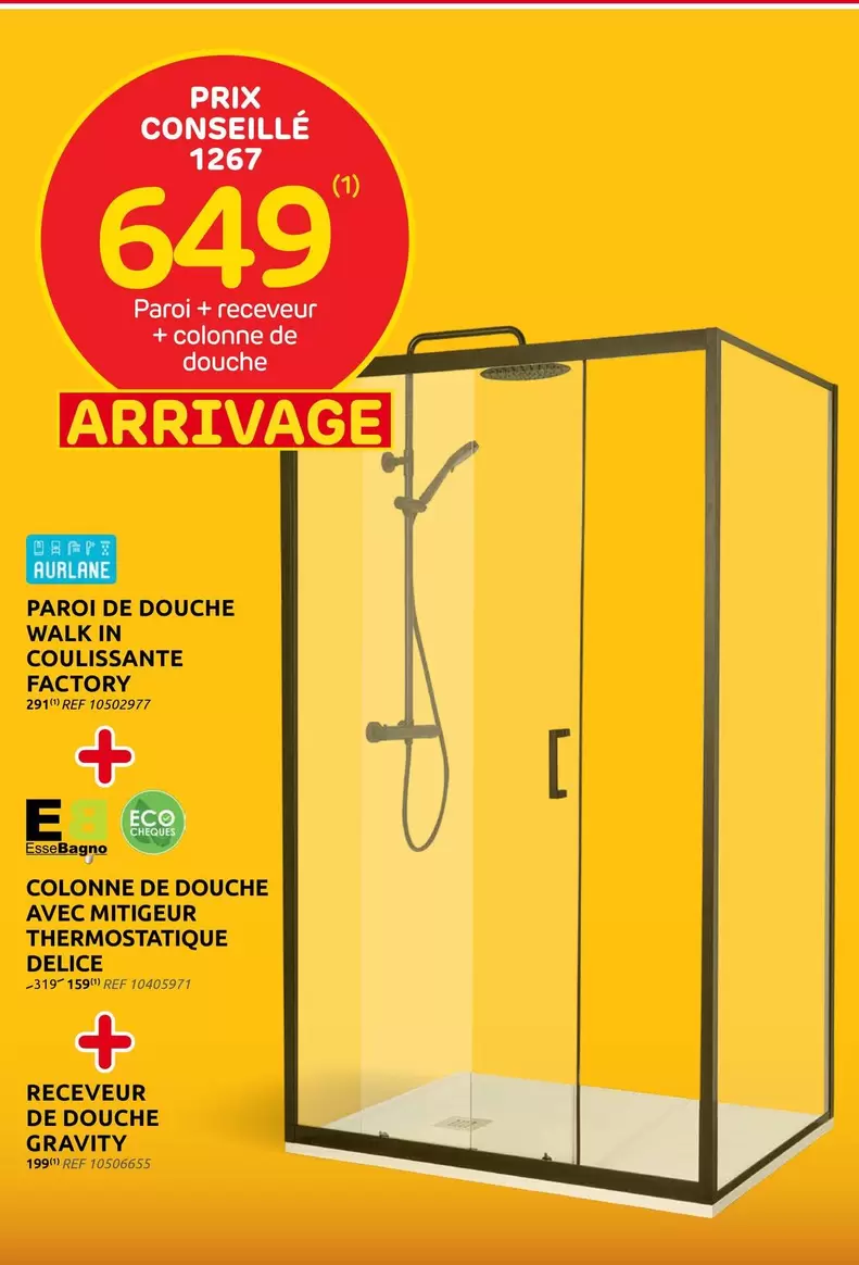 De - Paroi receveur + colonne de douche