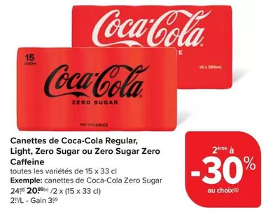 Coca Cola - Canettes de Coca-Cola Regular, Light, Zero Sugar ou Zero Sugar Zero Caffeine