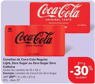Coca Cola - Canettes de Regular, Light, Zero Sugar ou Zero Sugar Zero Caffeine
