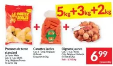 De - Pommes de terre standard + Carottes lavées + Oignons jaunes