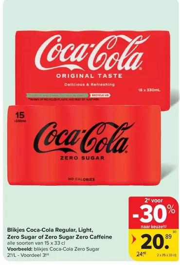 Coca Cola - Blikjes Coca-Cola Regular, Light, Zero Sugar of Zero Sugar Zero Caffeine