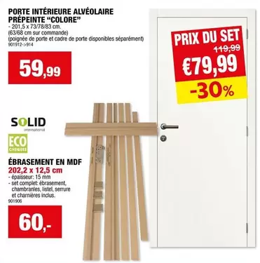 De - PORTE INTÉRIEURE ALVÉOLAIRE PRÉPEINTE "COLORE"