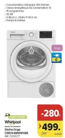 Whirlpool - Sèche-linge CWD94MWWSBE
