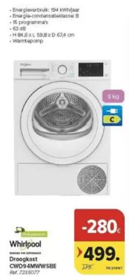 Whirlpool - Droogkast CWD94MWWSBE