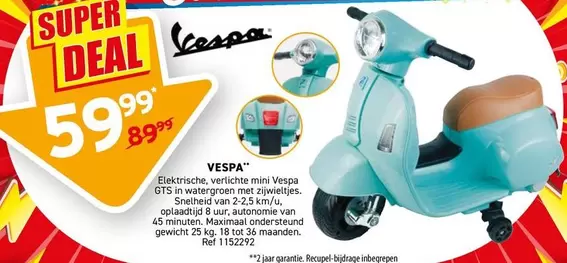 Vespa - Elektrische, verlichte mini  GTS in watergroen