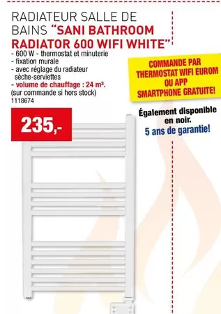 De - SANI BATHROOM RADIATOR 600 WIFI WHITE