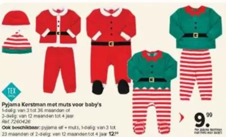 Pyjama Kerstman met muts voor baby's
