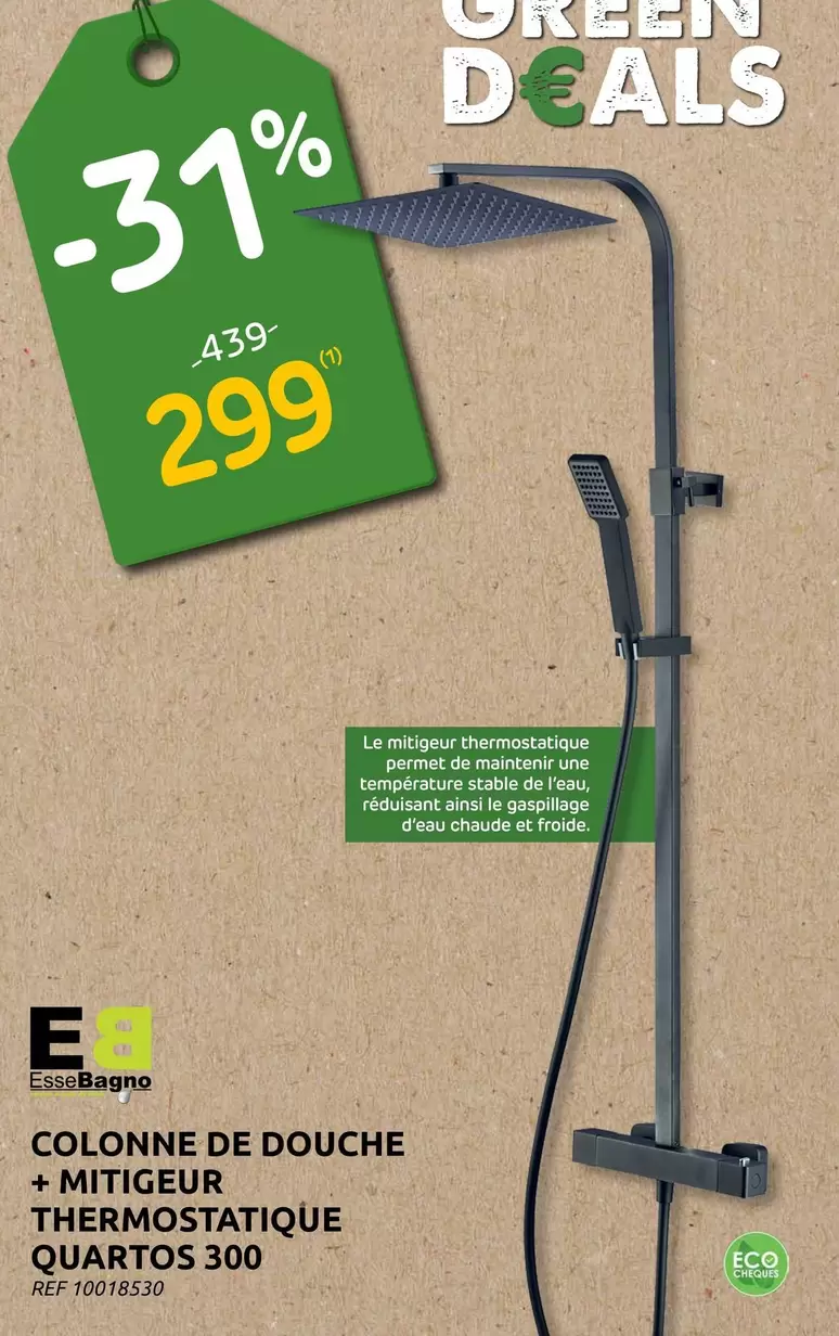 De - COLONNE DE DOUCHE + MITIGEUR THERMOSTATIQUE QUARTOS 300