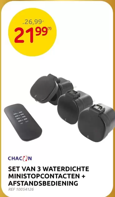 SET VAN 3 WATERDICHTE MINISTOPCONTACTEN + AFSTANDSBEDIENING