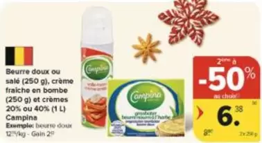 Beurre doux ou salé, crème fraiche en bombe et crèmes 20% ou 40%