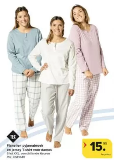 Flanellen pyjamabroek en jersey T-shirt voor dames
