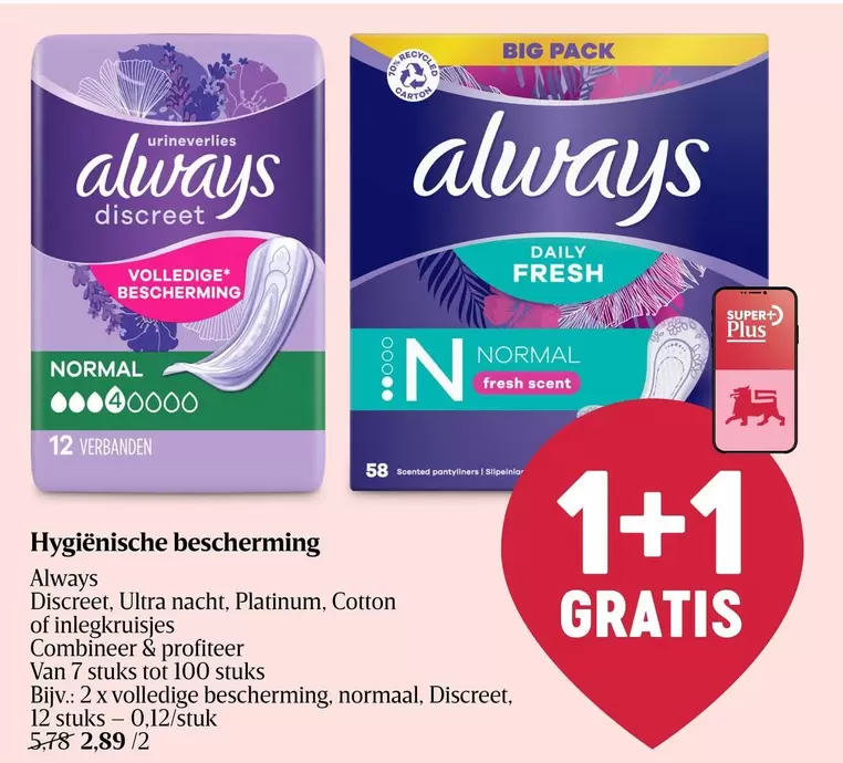 Discreet, Ultra nacht, Platinum, Cotton of inlegkruisjes
