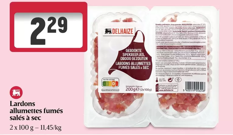 Lardons allumettes fumés salés à sec