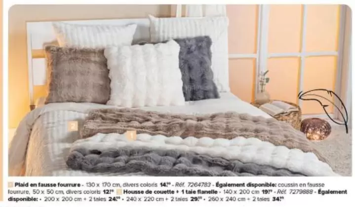 De - Plaid en fausse fourrure, Coussin en fausse fourrure, Housse de couette