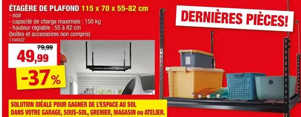 De - ÉTAGÈRE DE PLAFOND 115 x 70 x 55-82 cm