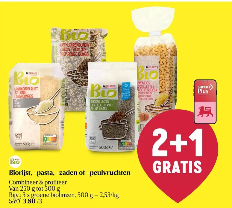 Biorijst, -pasta, zaden of -peulvruchten