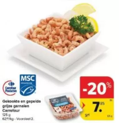 Gekookte en gepelde grijze garnalen