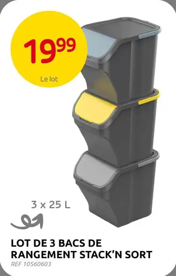 De - LOT DE 3 BACS DE RANGEMENT STACK'N SORT